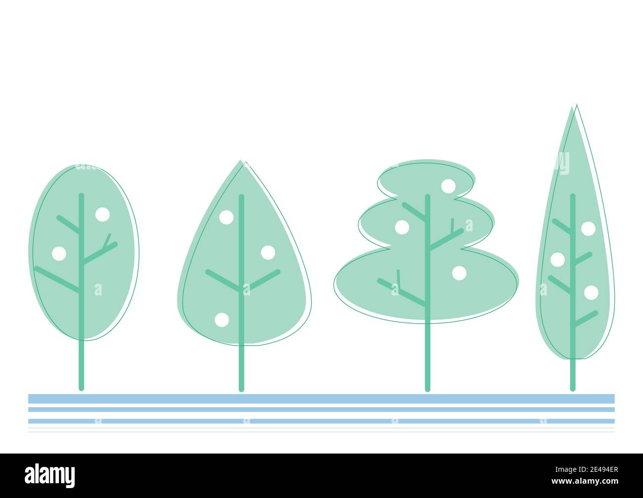 Dessin animé arbre plat icônes décoratives arrière-plan blanc isolé Illustration de Vecteur