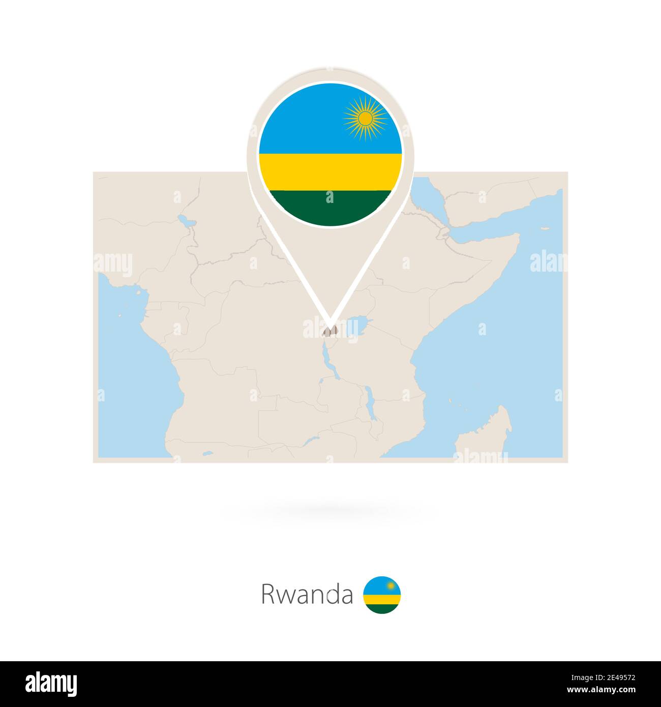 Carte rectangulaire du Rwanda avec l'icône en forme de pin du Rwanda Illustration de Vecteur