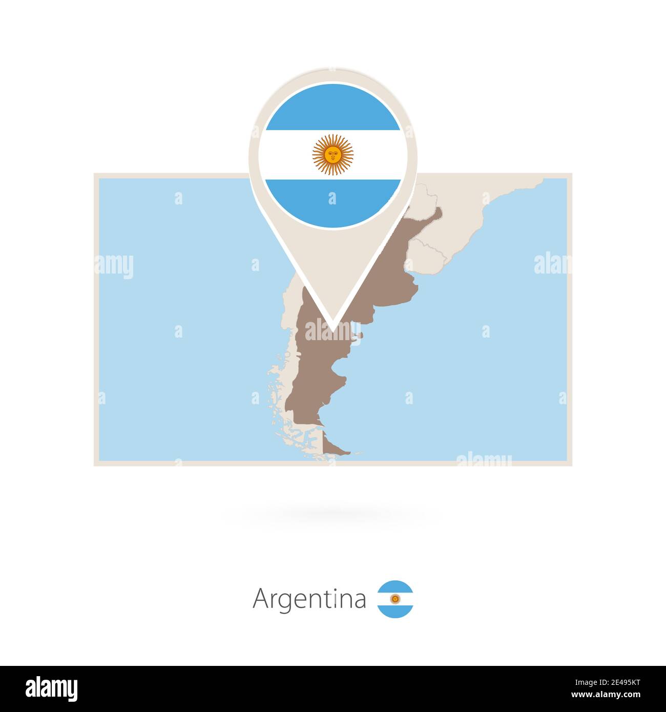 Carte rectangulaire de l'Argentine avec l'icône en forme de pin de l'Argentine Illustration de Vecteur