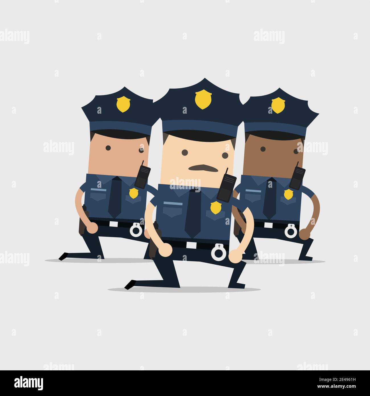 Les policiers agenouillent un personnage de dessin animé. Illustration de Vecteur