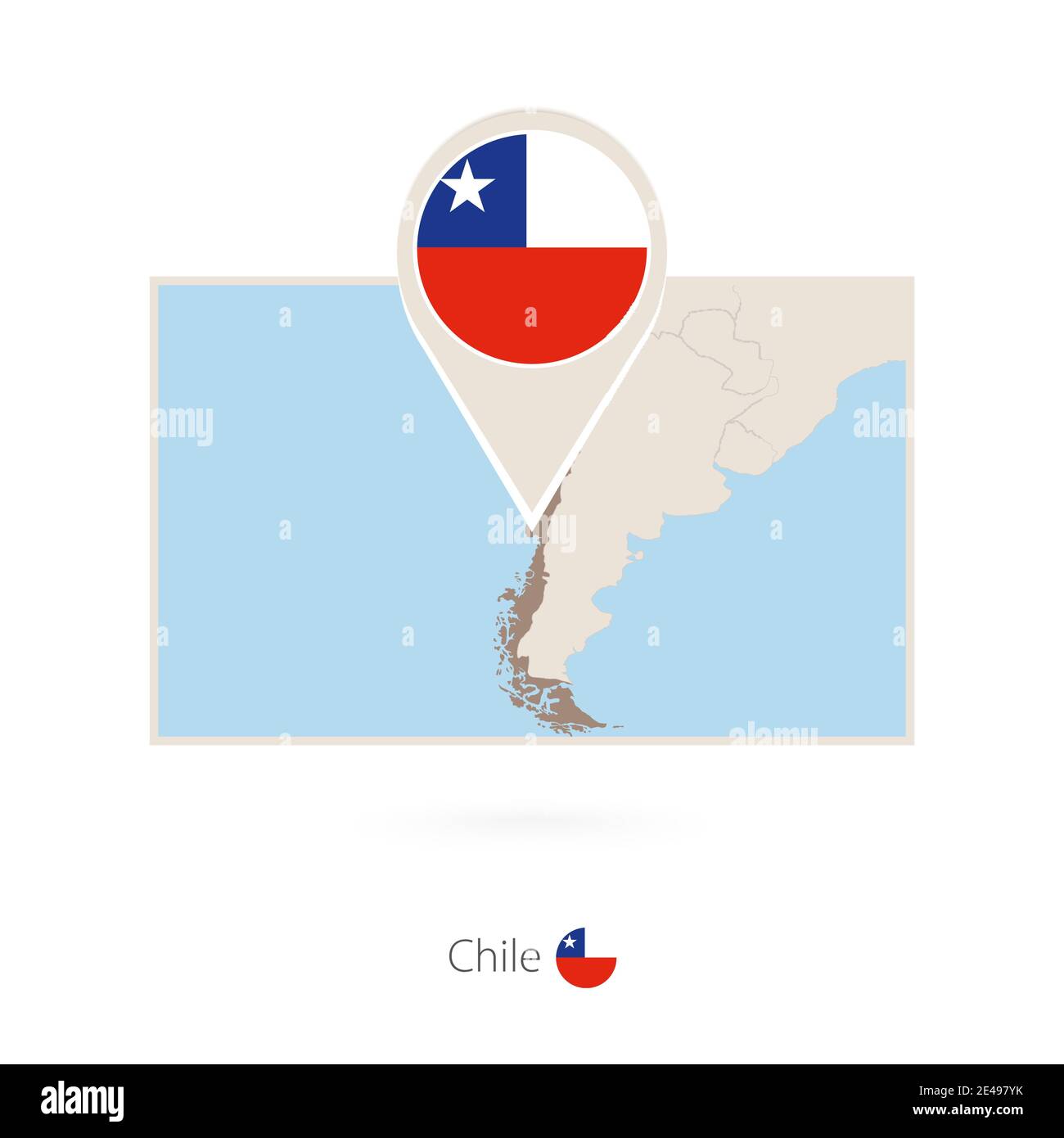 Carte rectangulaire du Chili avec l'icône représentant une épingle du Chili Illustration de Vecteur