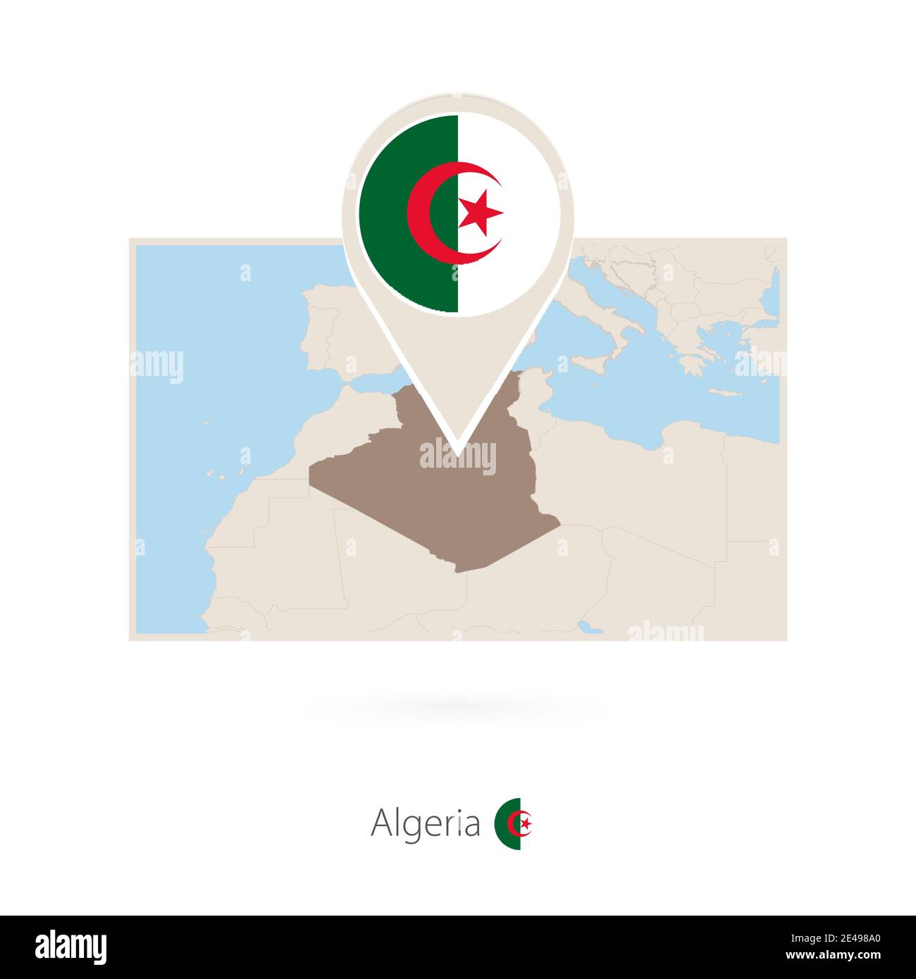 Carte rectangulaire de l'Algérie avec l'icône représentant une épingle de l'Algérie Illustration de Vecteur