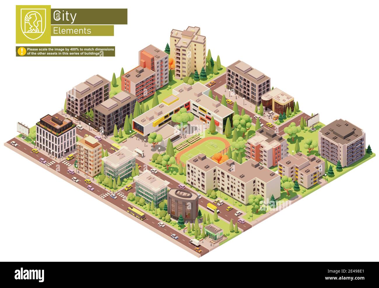 Vecteur ville isométrique ou bloc de ville avec école Illustration de Vecteur