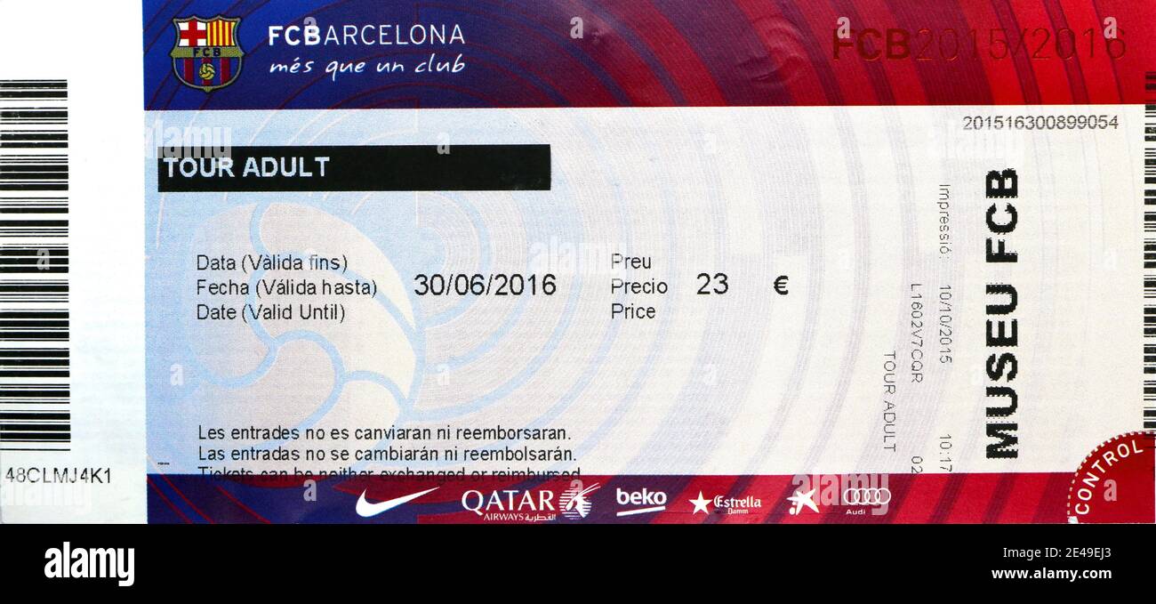 Billet d'entrée au musée et au stade de football de Barcelone Club  Catalogne Espagne Photo Stock - Alamy