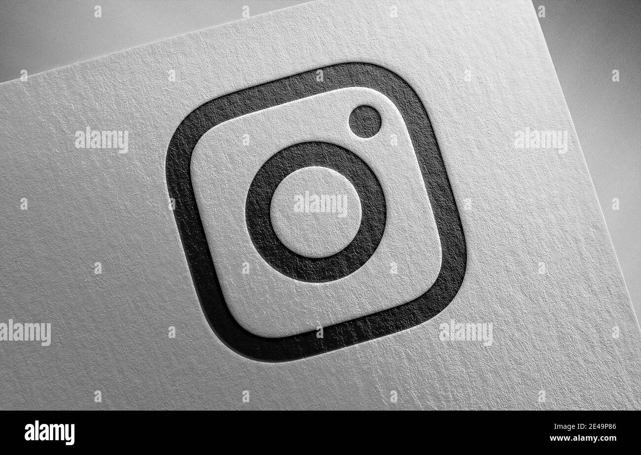 Icône du logo Instagram sur la texture du papier Banque D'Images