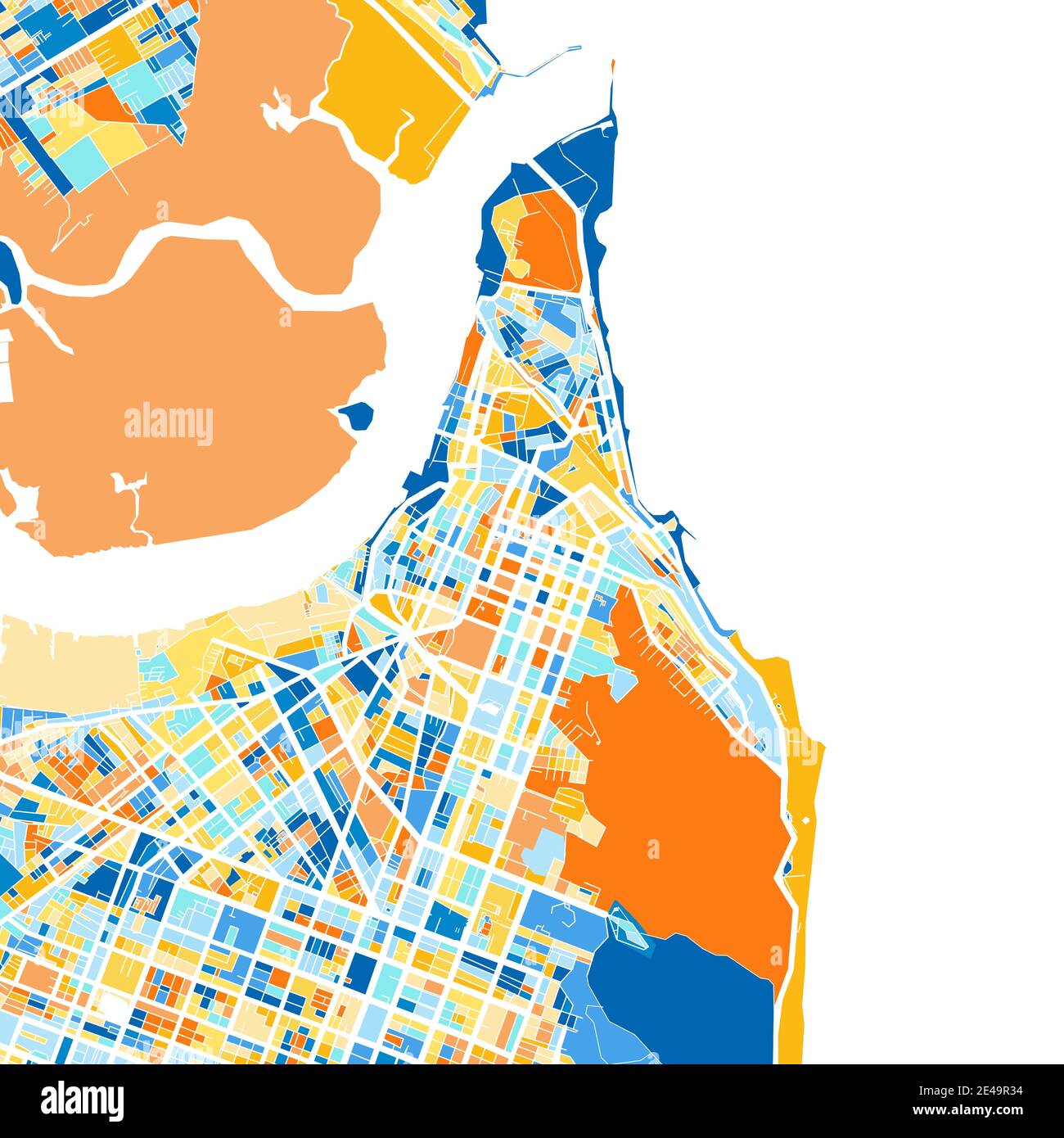 Carte d'art en couleur de Natal, Brésil, Brésil dans les bleus et les oranges. Les gradations de couleurs dans la carte Natal suivent un motif aléatoire. Illustration de Vecteur