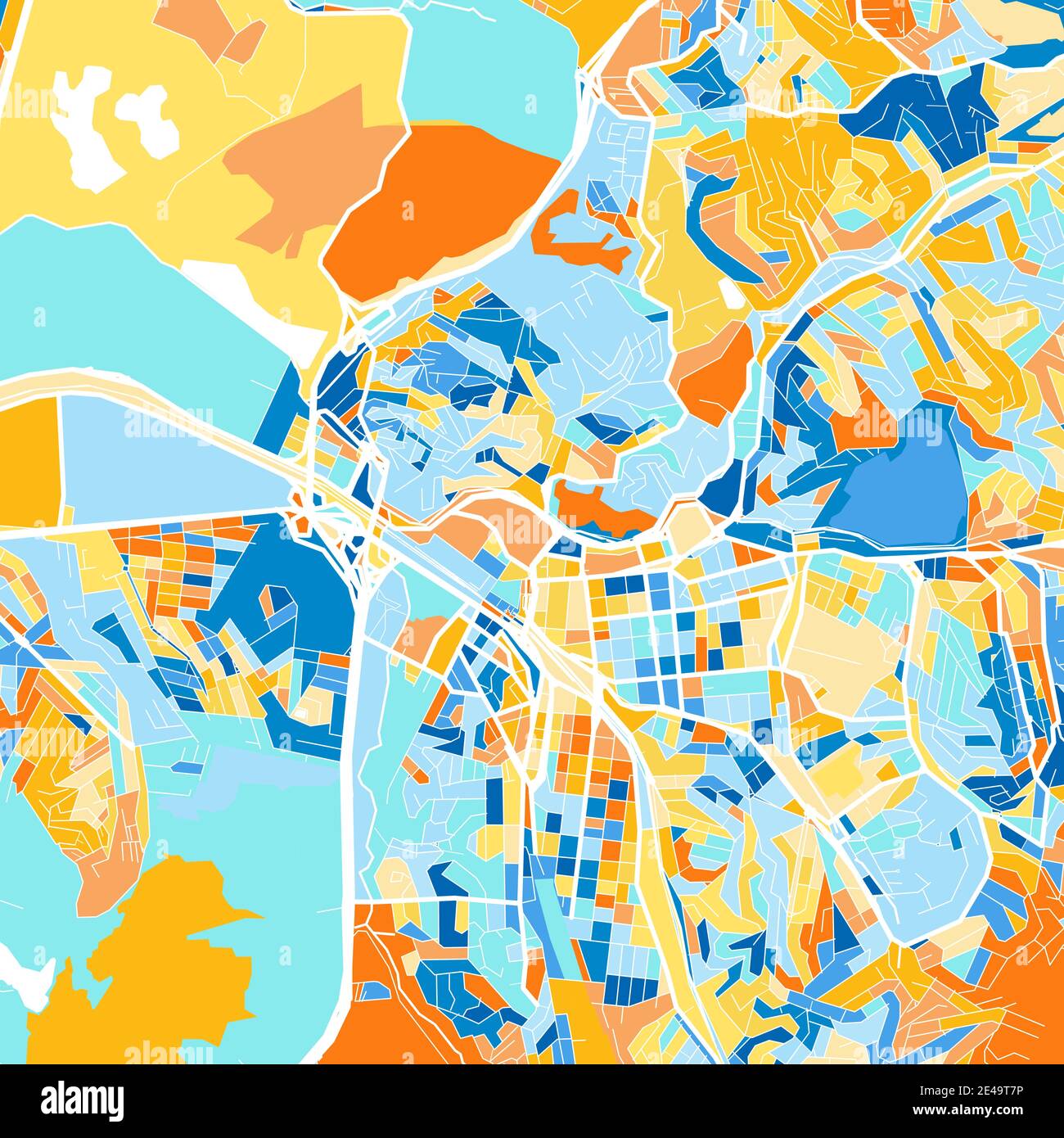 Carte d'art couleur de Maua, Brésil, Brésil dans les bleus et les oranges. Les gradations de couleurs de la carte Maua suivent un motif aléatoire. Illustration de Vecteur