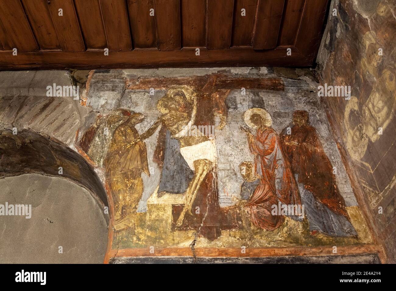 Fresques dans le katholikon (église principale) du monastère de Perivolis, un monastère grec orthodoxe du XVIe siècle dans l'ouest de l'île de Lesvos, Grèce, Europe Banque D'Images