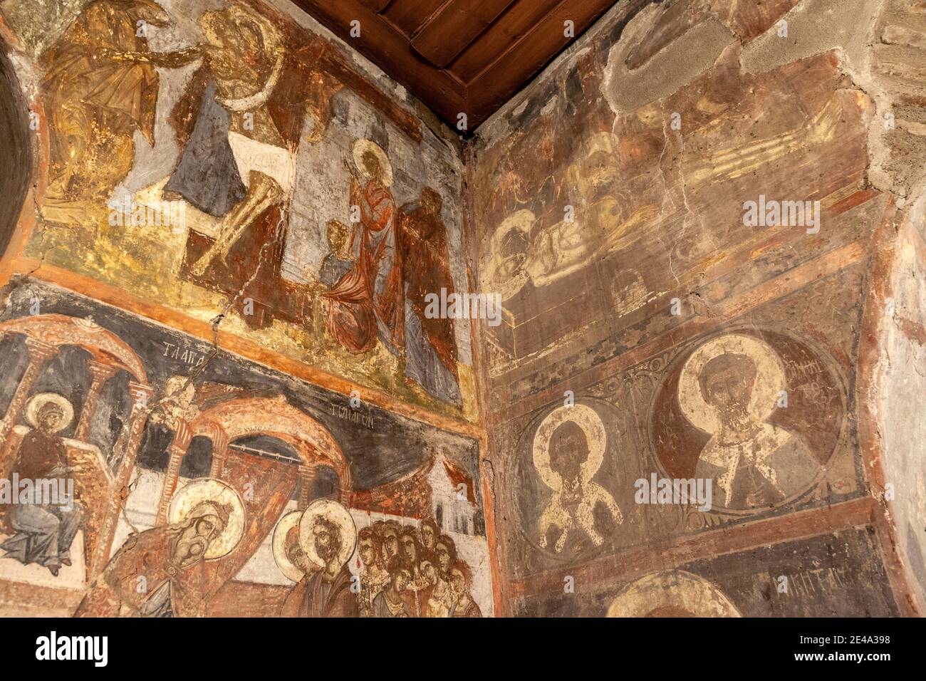 Fresques dans le katholikon (église principale) du monastère de Perivolis, un monastère grec orthodoxe du XVIe siècle dans l'ouest de l'île de Lesvos, Grèce, Europe Banque D'Images