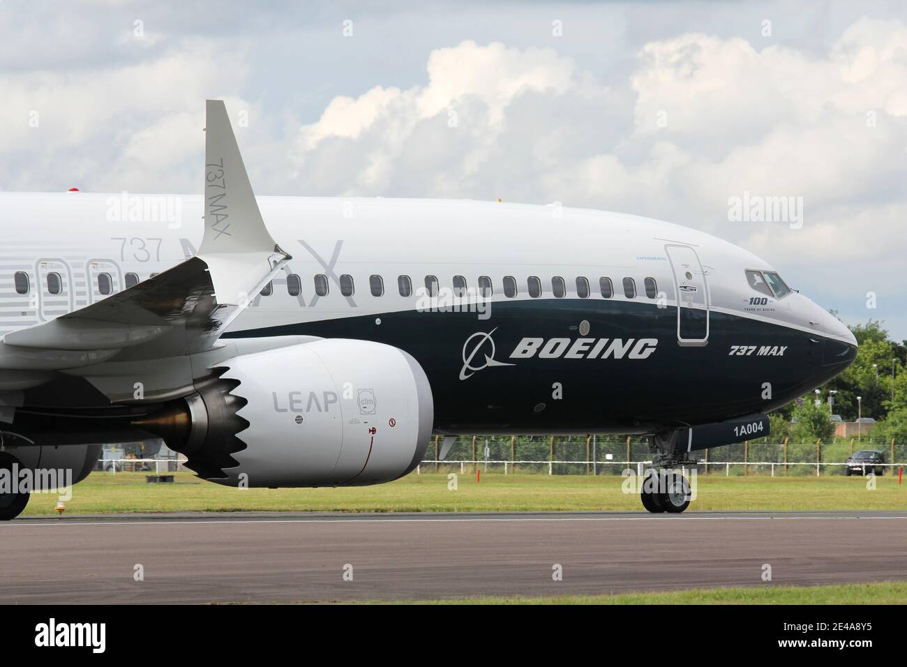 Boeing 737 MAX exposé au salon aéronautique de Farnborough. L'avion a été autorisé à reprendre ses vols en Europe et au Royaume-Uni le 27 janvier 2021 Banque D'Images