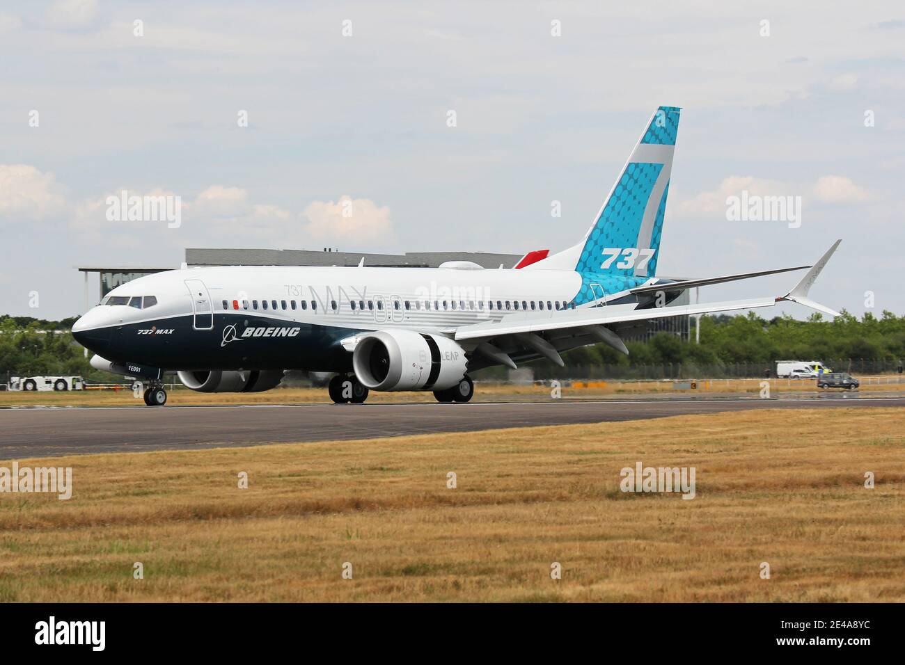 Boeing 737 MAX exposé au salon aéronautique de Farnborough. L'avion a été autorisé à reprendre ses vols en Europe et au Royaume-Uni le 27 janvier 2021 Banque D'Images