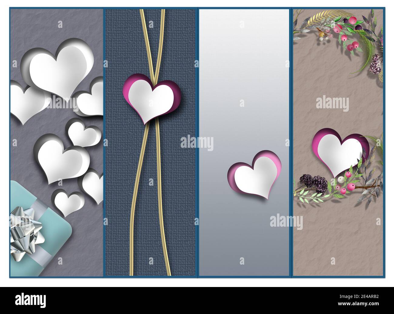 saint-valentin collage, coeurs. Ensemble élégant de cartes avec coeurs. Modèle de Saint-Valentin, bordure, maquette. Place pour le texte. illustration 3d Banque D'Images