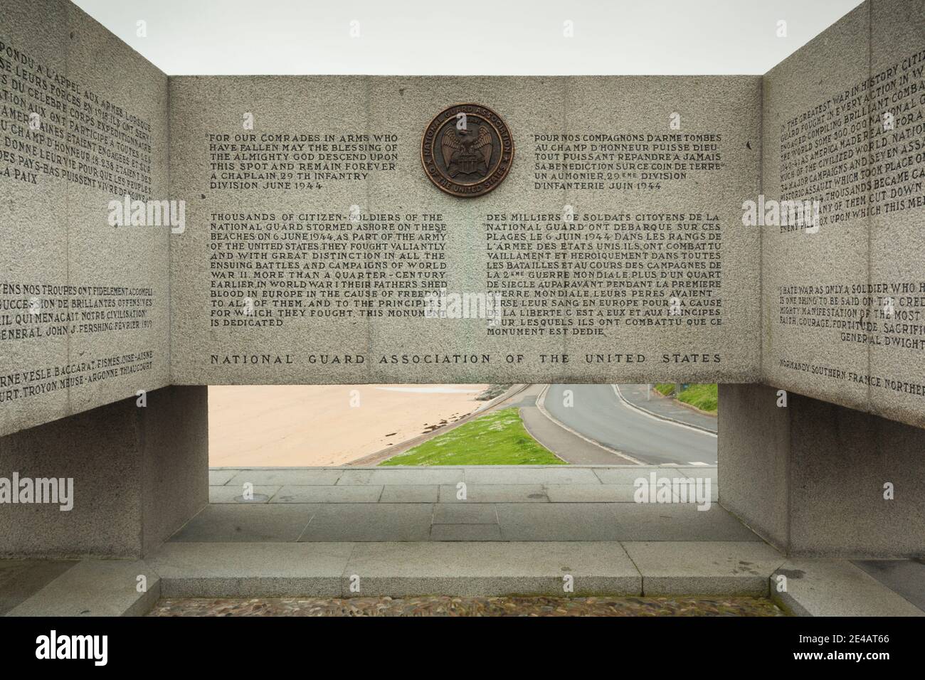 Mémorial de la Garde nationale des États-Unis sur Omaha Beach, Saint-Laurent-sur-Mer, secteur des plages du jour J, Calvados, Normandie, France Banque D'Images