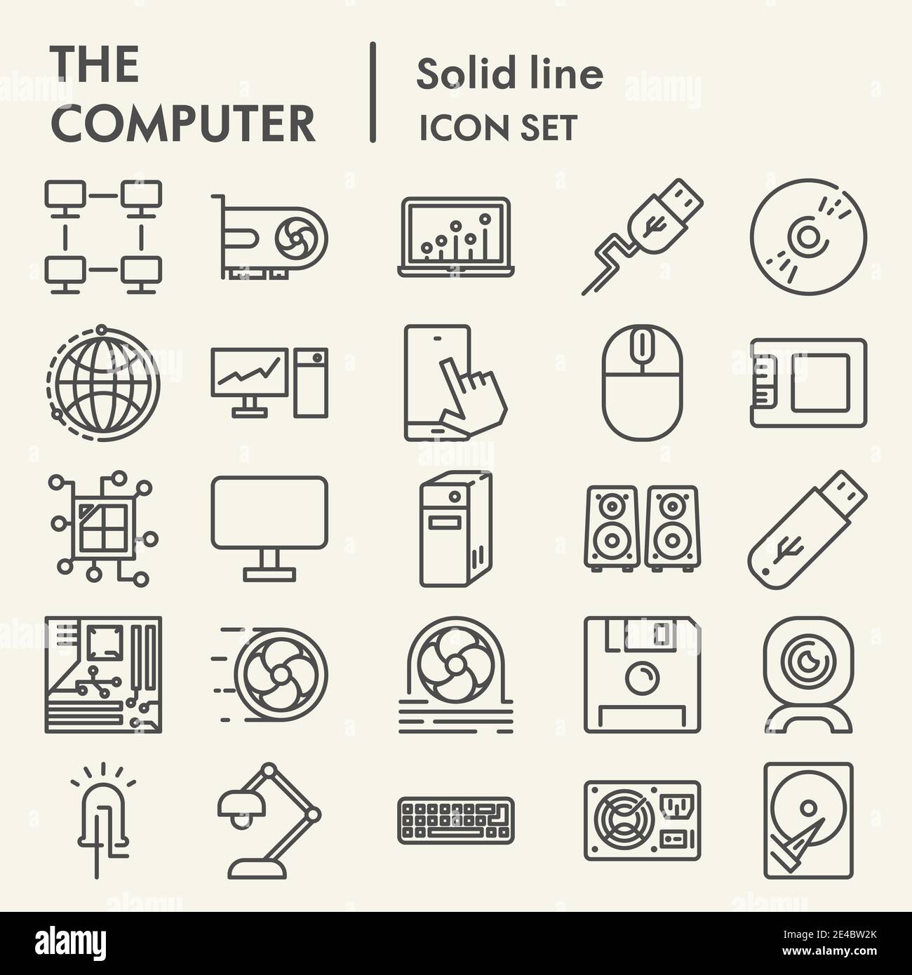 Jeu d'icônes de ligne d'ordinateur, collection de symboles d'appareil, croquis vectoriels, illustrations de logo, paquet de pictogrammes linéaires de signalisation numérique isolé sur blanc Illustration de Vecteur