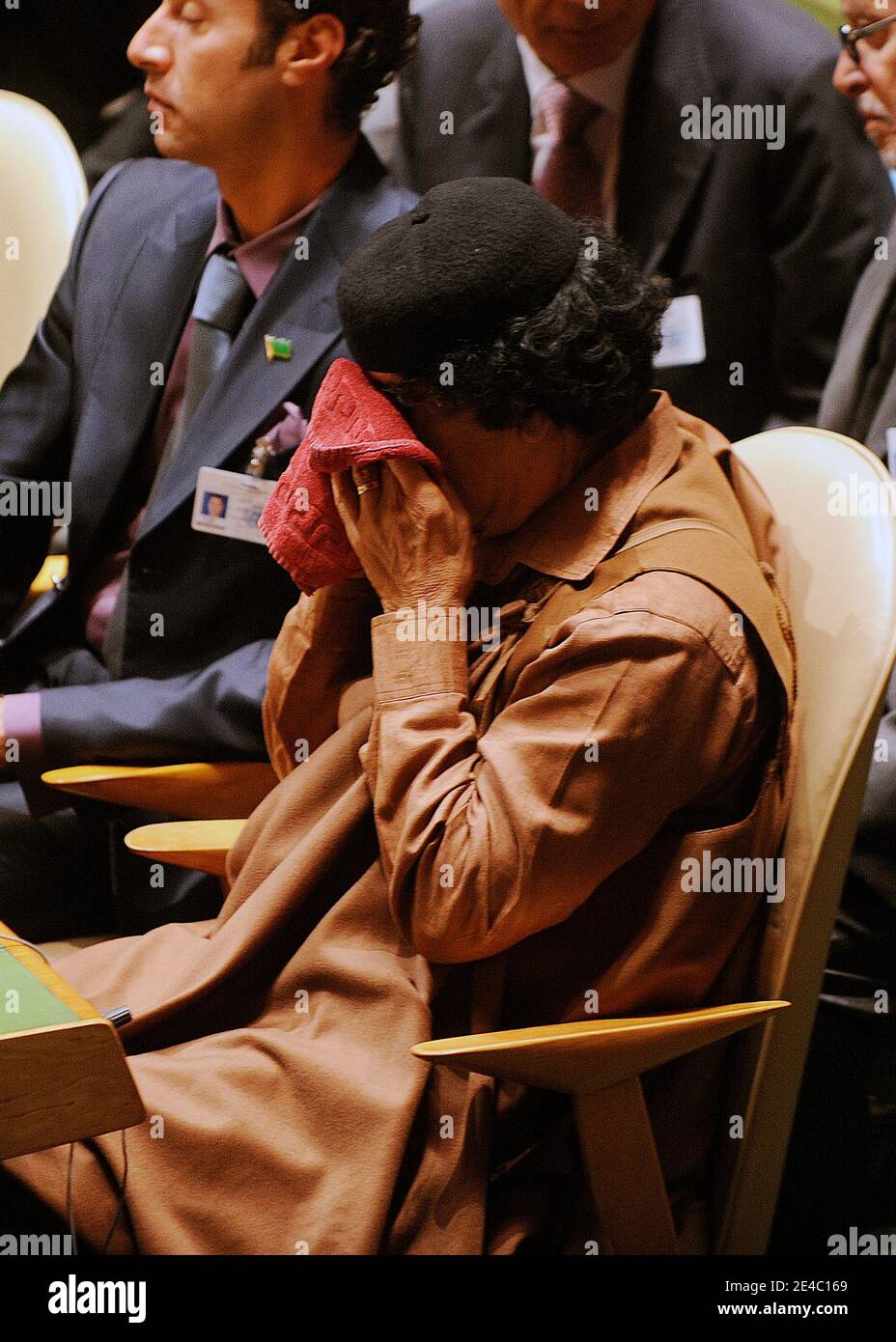 Le leader lybien, Moammar Gadhafi, assiste à la 64e Assemblée générale des Nations Unies à New York, NY, USA, le 23 septembre 2009. Photo par Olivier Douliery/ABACAPRESS.COM (en photo : Mouammar Kadhafi ) Banque D'Images