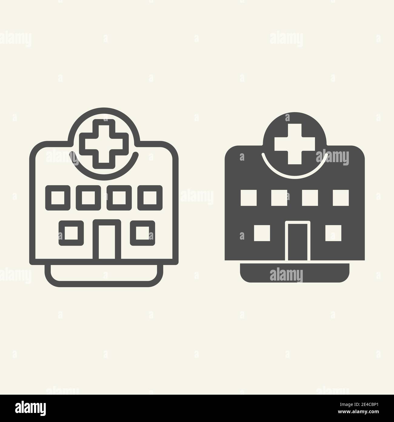 Ligne clinique et icône fixe. Pictogramme de style contour de bâtiment hospitalier sur fond blanc. Institution médicale avec croix sur le dessus pour le concept mobile Illustration de Vecteur