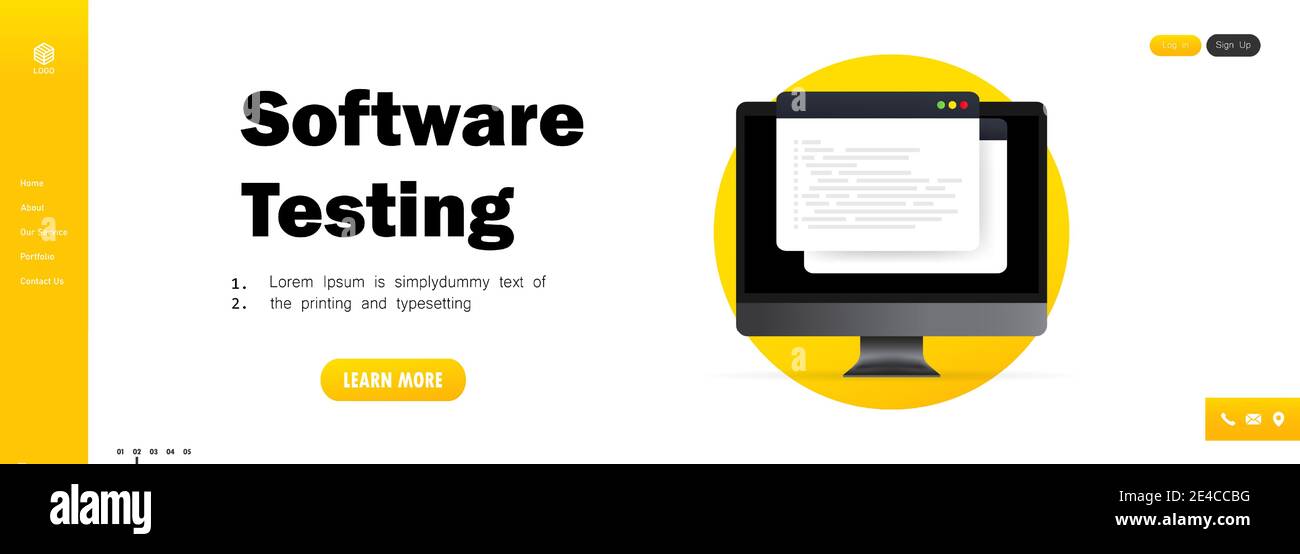 Bannière de test de logiciel. Développement, programmation, codage sur illustration informatique. Illustration de Vecteur