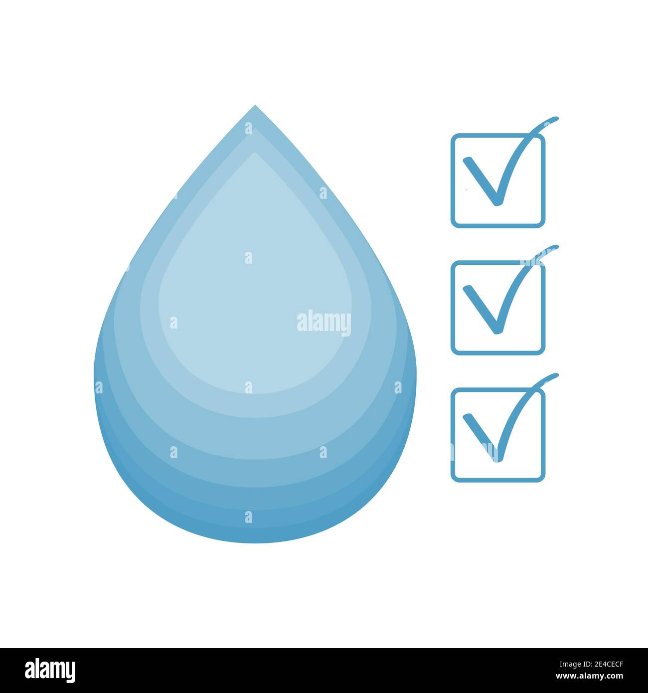 Goutte d'eau propre, qualité approuvée, symbole ok isolé sur fond blanc. Emblème, signe d'eau potable, filtrée. Elément de conception. Illustrateur vectoriel Illustration de Vecteur