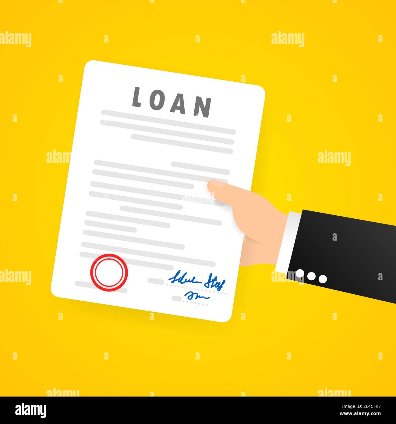 La main d'homme d'affaires tient le contrat. Document contractuel signé. Symbole de document légal avec tampon. Illustration de Vecteur