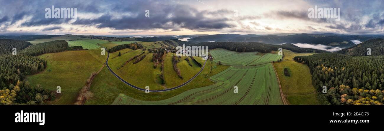 Allemagne, Thuringe, Königsee, Mankenbach, paysage, route, montagnes, vallées, champs, vue aérienne, panorama à 360° Banque D'Images