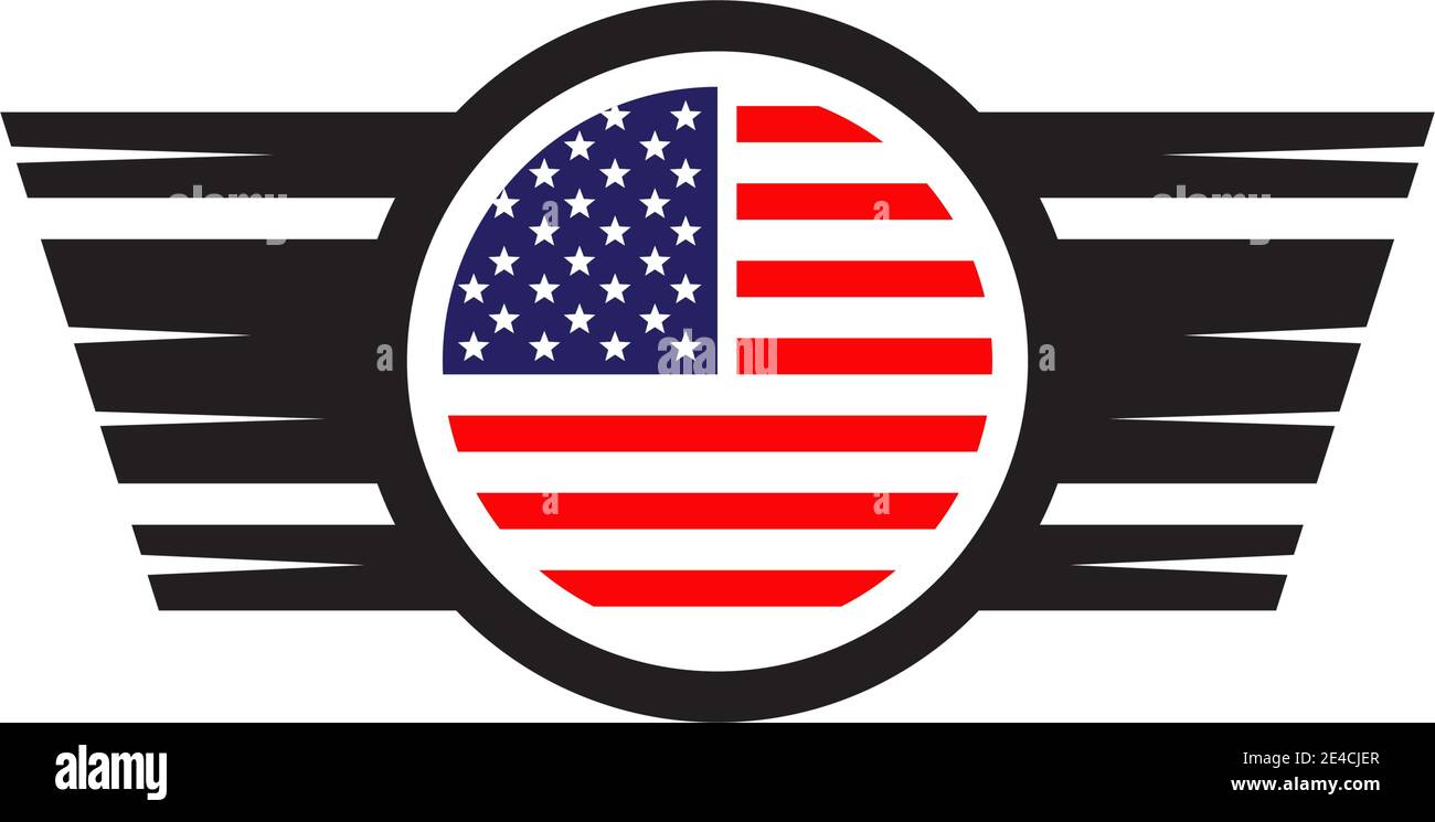 Drapeau américain combiné à un bouclier d'ailes pour le logo de compagnie de vol Illustration de Vecteur