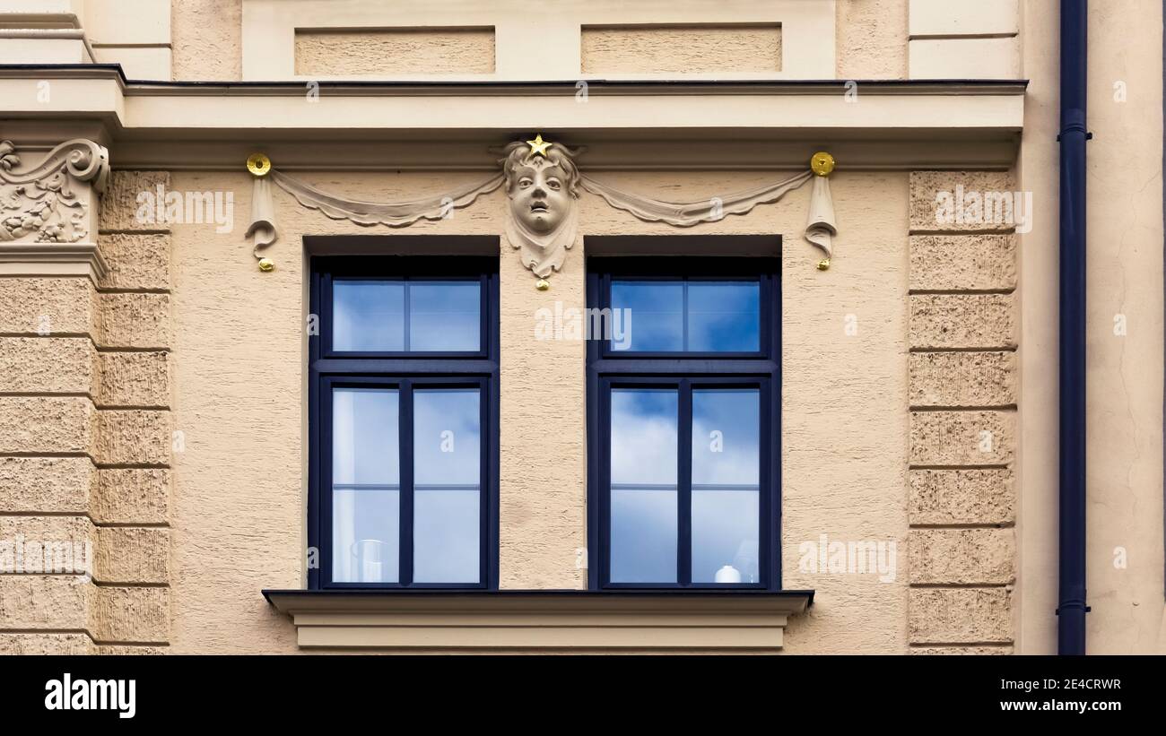 Détail d'une façade Art Nouveau à Munich. Banque D'Images