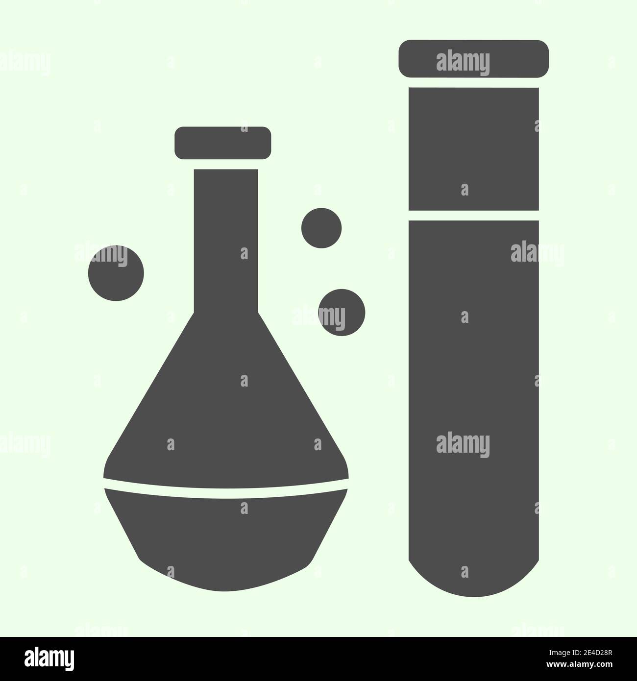 Icône solide substance chimique. Flacon de laboratoire et tube à essai avec pictogramme de type glyphe liquide sur fond blanc. Science technologie signes pour mobile Illustration de Vecteur