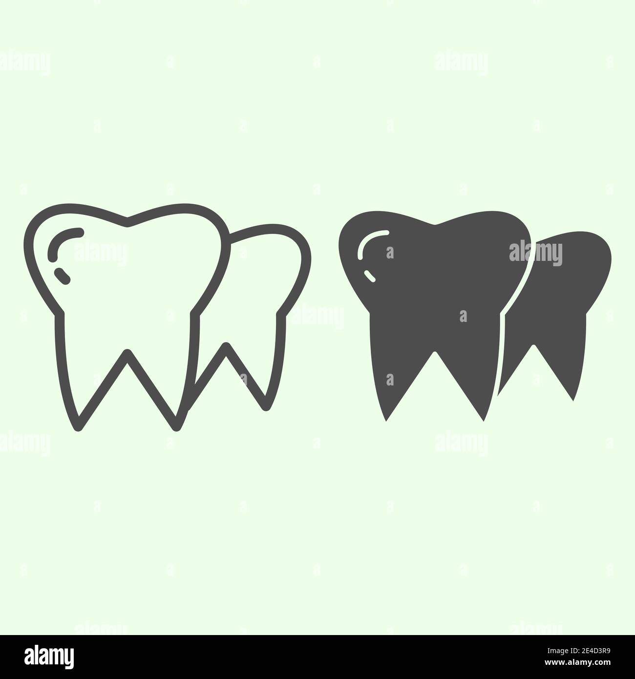 Ligne de dent et icône pleine. Deux dents de santé humaine présentent un pictogramme de style sur fond blanc. Panneaux de soins dentaires et d'hygiène bucco-dentaire pour concept mobile Illustration de Vecteur