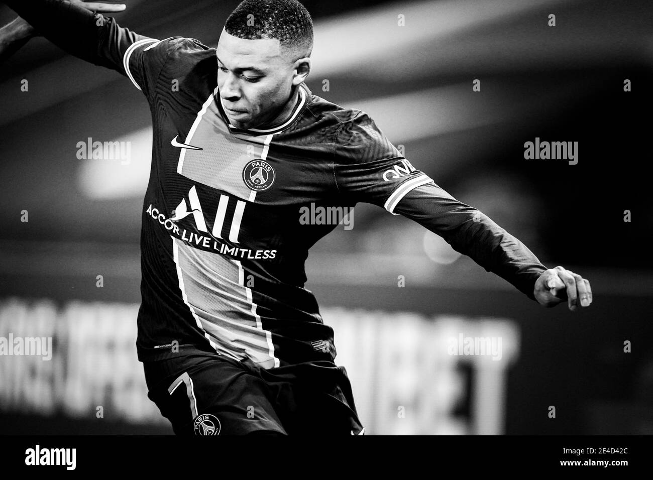 Kylian Mbappe (PSG) lors du match de football de la Ligue française 1 Paris Saint Germain (PSG) contre Montpellier (MHSC) au Parc des Prince, à Paris, France, le 22 janvier 2021. Photo de Julien Poupart/ABACAPRESS.COM Banque D'Images