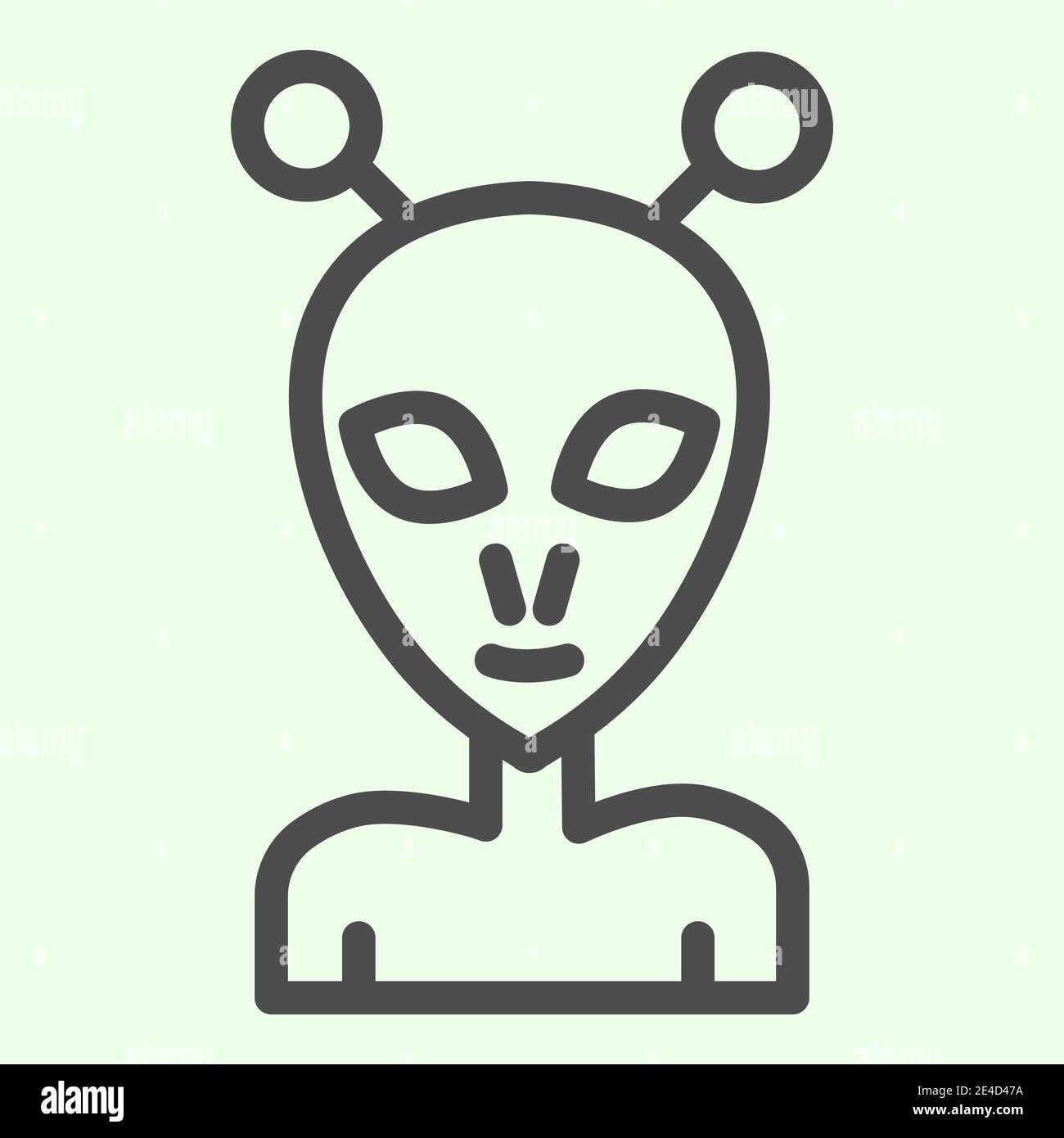 Icône de ligne extraterrestre. Étranger extraterrestre avec visage ovale et grands yeux contour de style pictogramme sur fond blanc. Panneaux d'exploration pour mobile Illustration de Vecteur