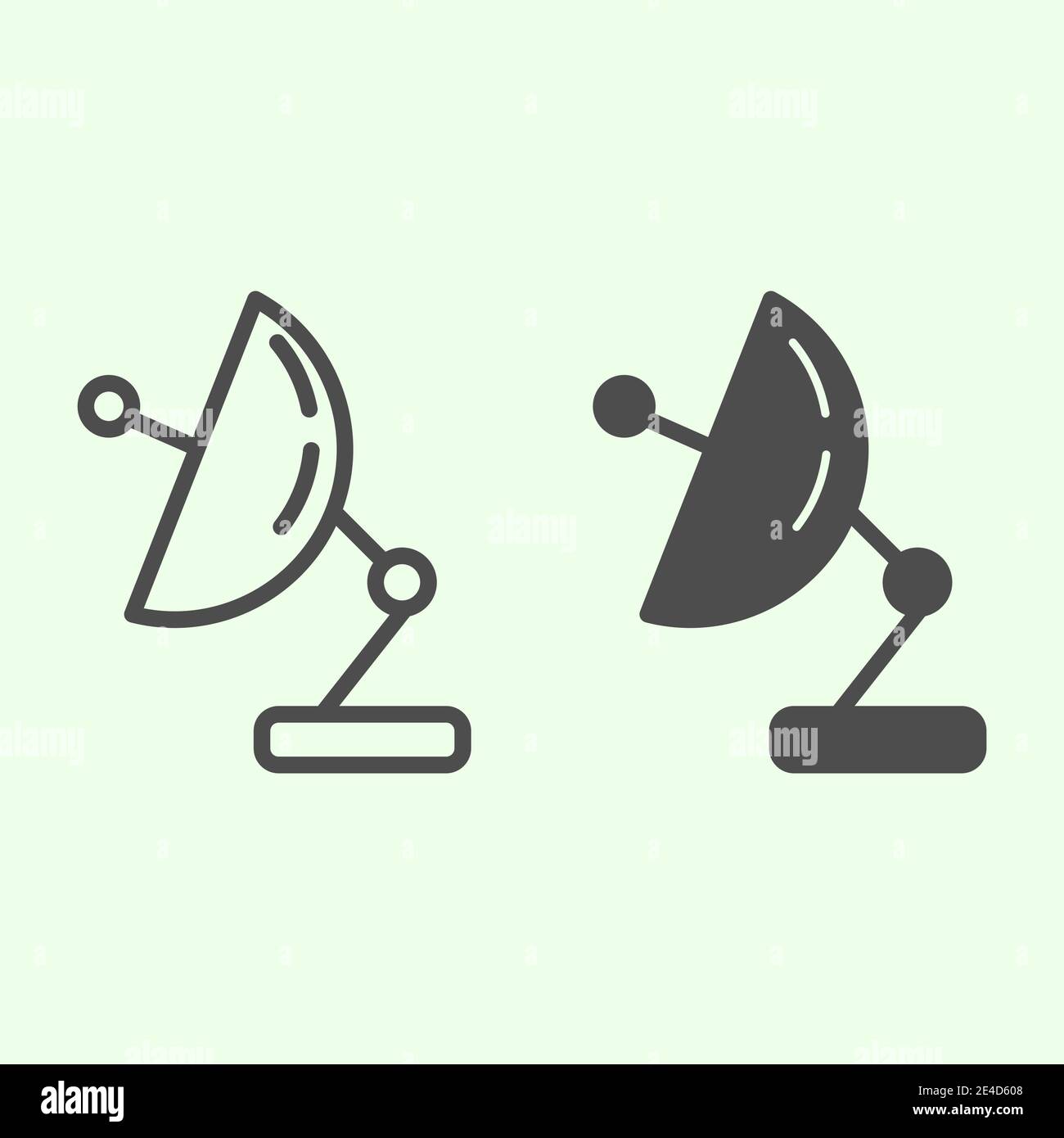 Ligne de parabole d'observation par satellite et icône pleine. Antennes antenne parabolique contour style pictogramme sur fond blanc. Recherche et signes d'astronomie Illustration de Vecteur