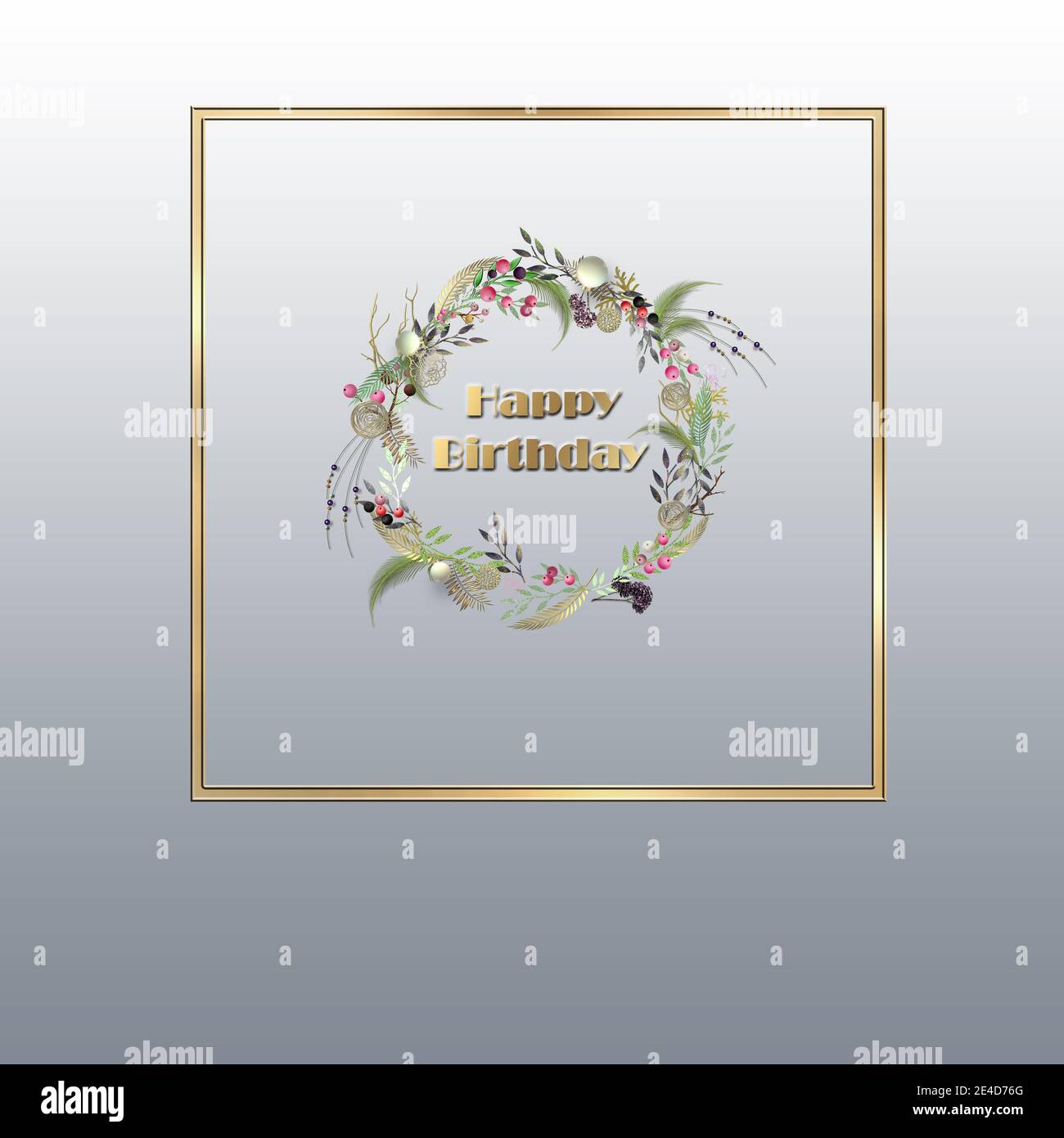 Couronne Florale Or Pour Anniversaire Invitation De Mariage Carte De Saint Valentin Texte Dore Rendu 3d Joyeux Anniversaire Photo Stock Alamy