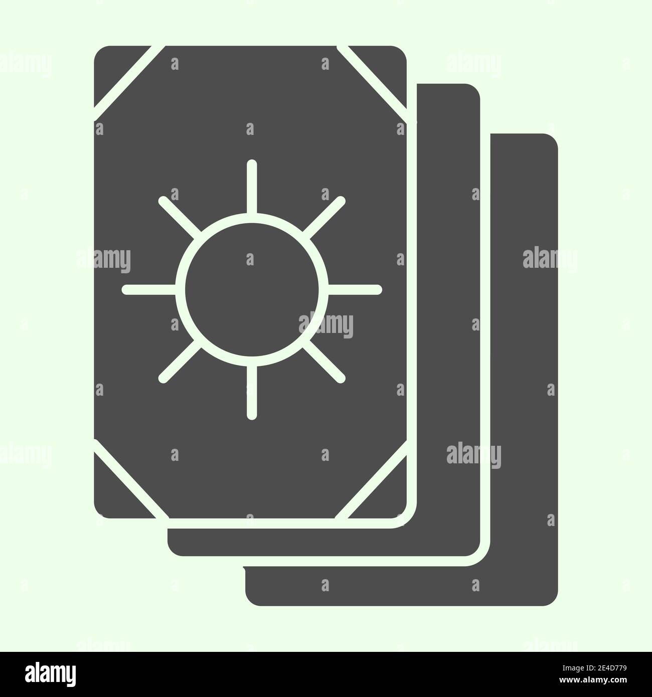 Icône pleine de cartes Tarot. Pile de cartes Oracle avec pictogramme de style glyphe d'image de cercle solaire sur fond blanc. Occulte, outil magique de sorcellerie pour mobile Illustration de Vecteur