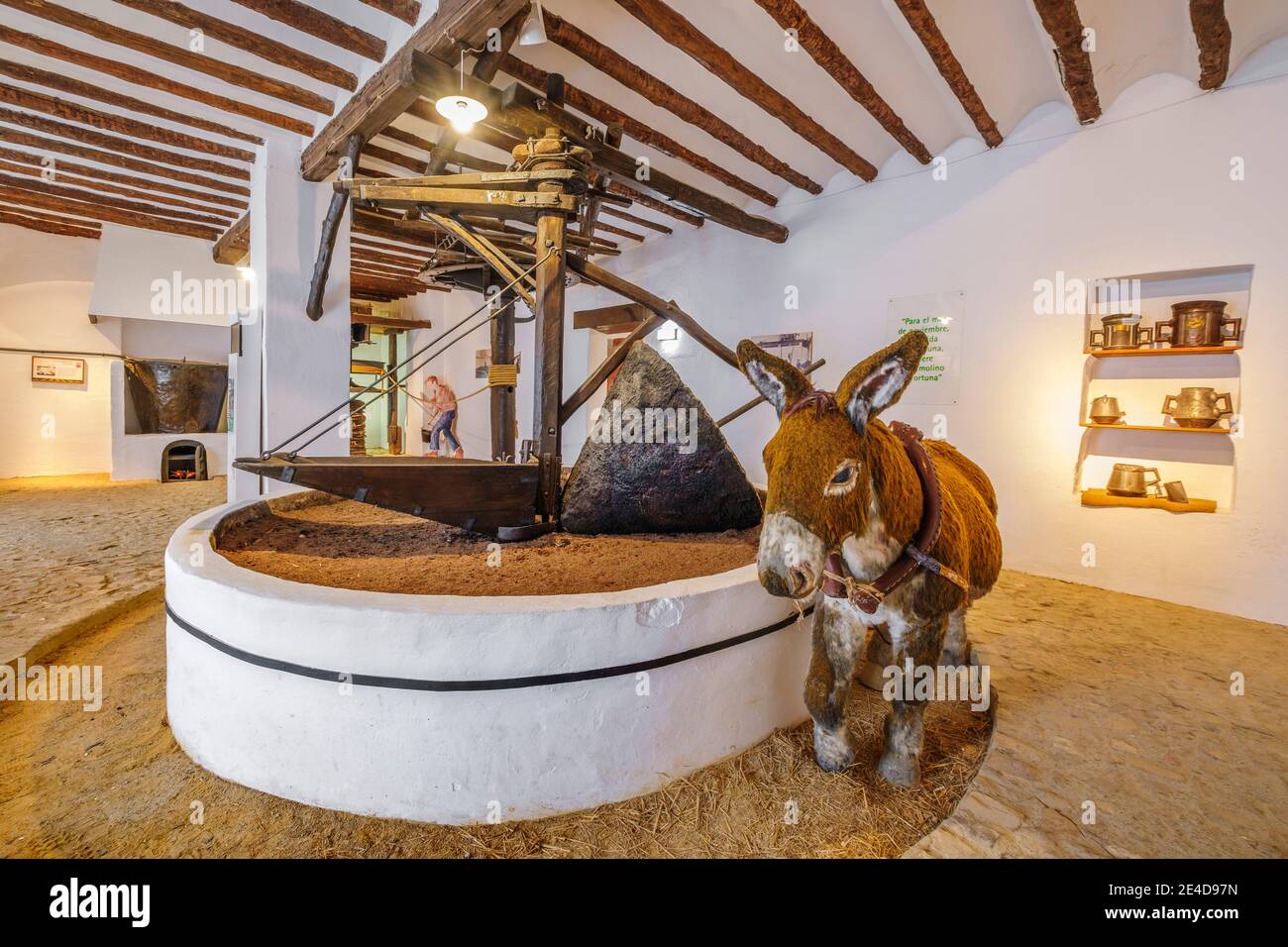 Presse Alori avec traction animale, Museo de la Cultura del Olivo. Musée d'histoire culturelle de l'olivier, Puente del Obispo. Baeza, province de Jaen, A Banque D'Images