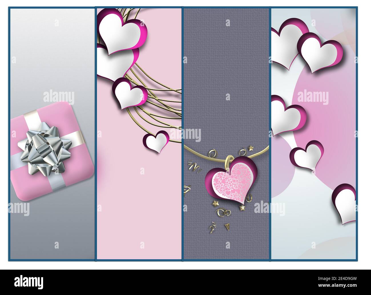 saint-valentin collage pastel, coeurs. Ensemble élégant de cartes avec coeurs. Modèle de Saint-Valentin, bordure, maquette. Place pour le texte. illustration 3d Banque D'Images