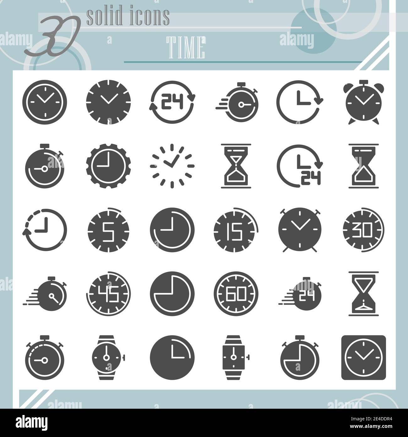 Jeu d'icônes de glyphe d'heure, collection de symboles d'horloge, croquis vectoriels, illustrations de logo, pictogrammes pleins de signes de montre ensemble isolé sur fond blanc Illustration de Vecteur