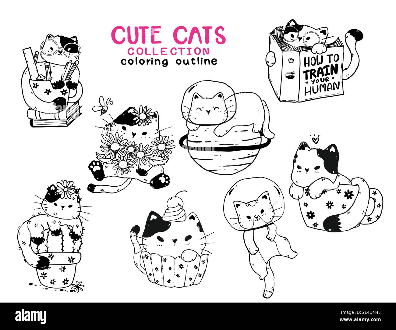 Adorable chaton collection de contour de chat pour livre de coloriage imprimable, svg, sublimation, carte de voeux, t imprimé de chemise Illustration de Vecteur