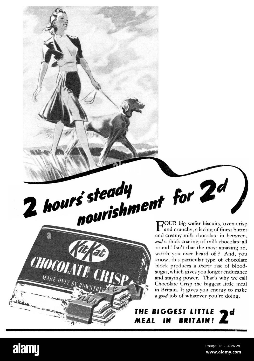 1940 publicité britannique pour la barre de chocolat Kit Kat. Banque D'Images