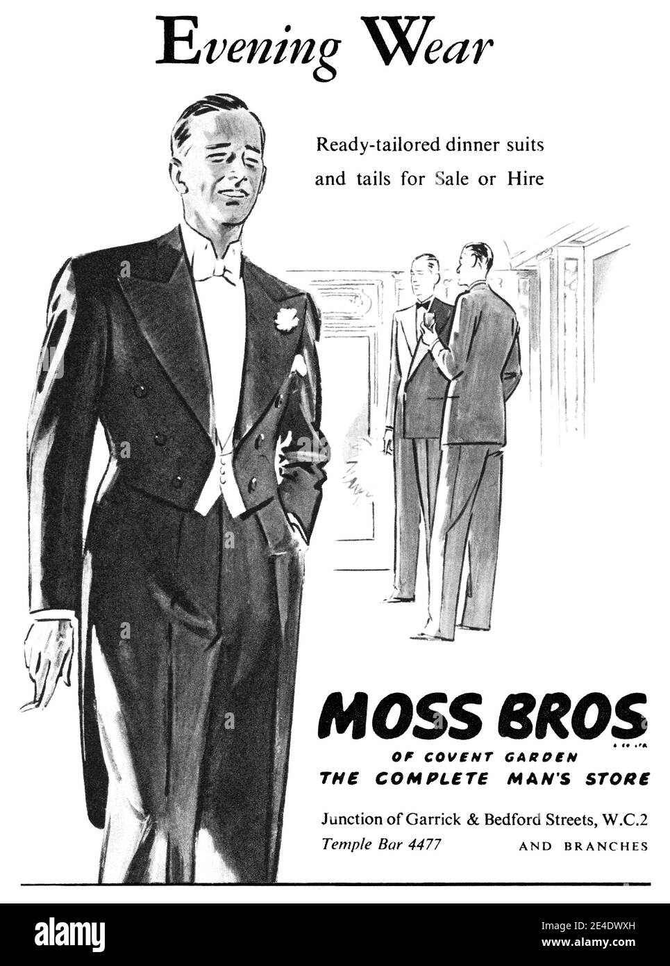 1955 publicité britannique pour les vêtements pour hommes Moss Bros. Banque D'Images