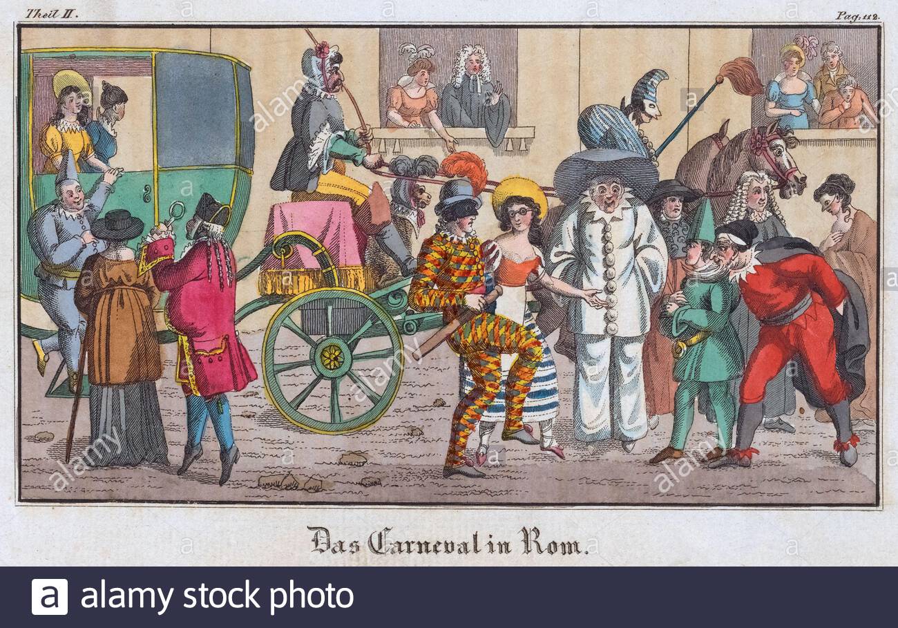 Commedia dell'arte, le Carnaval de Rome Italie, illustration ancienne des années 1800 Banque D'Images