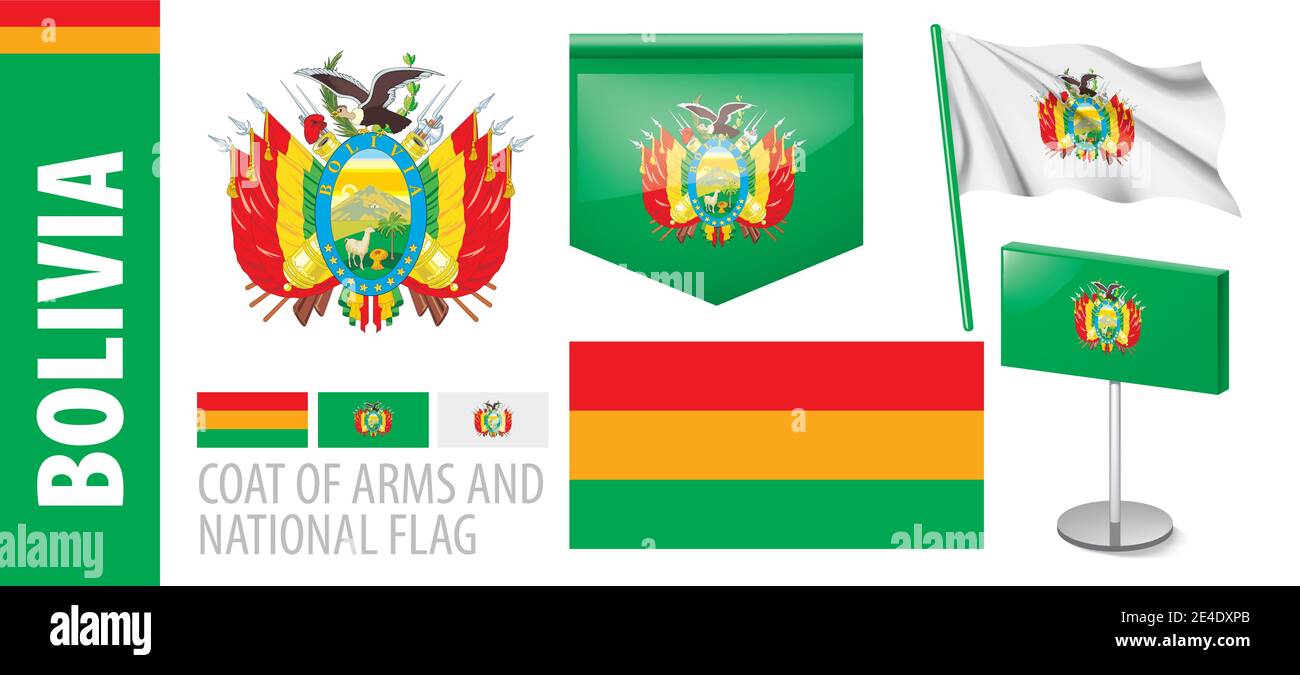 Ensemble vectoriel du blason et du drapeau national De Bolivie Illustration de Vecteur