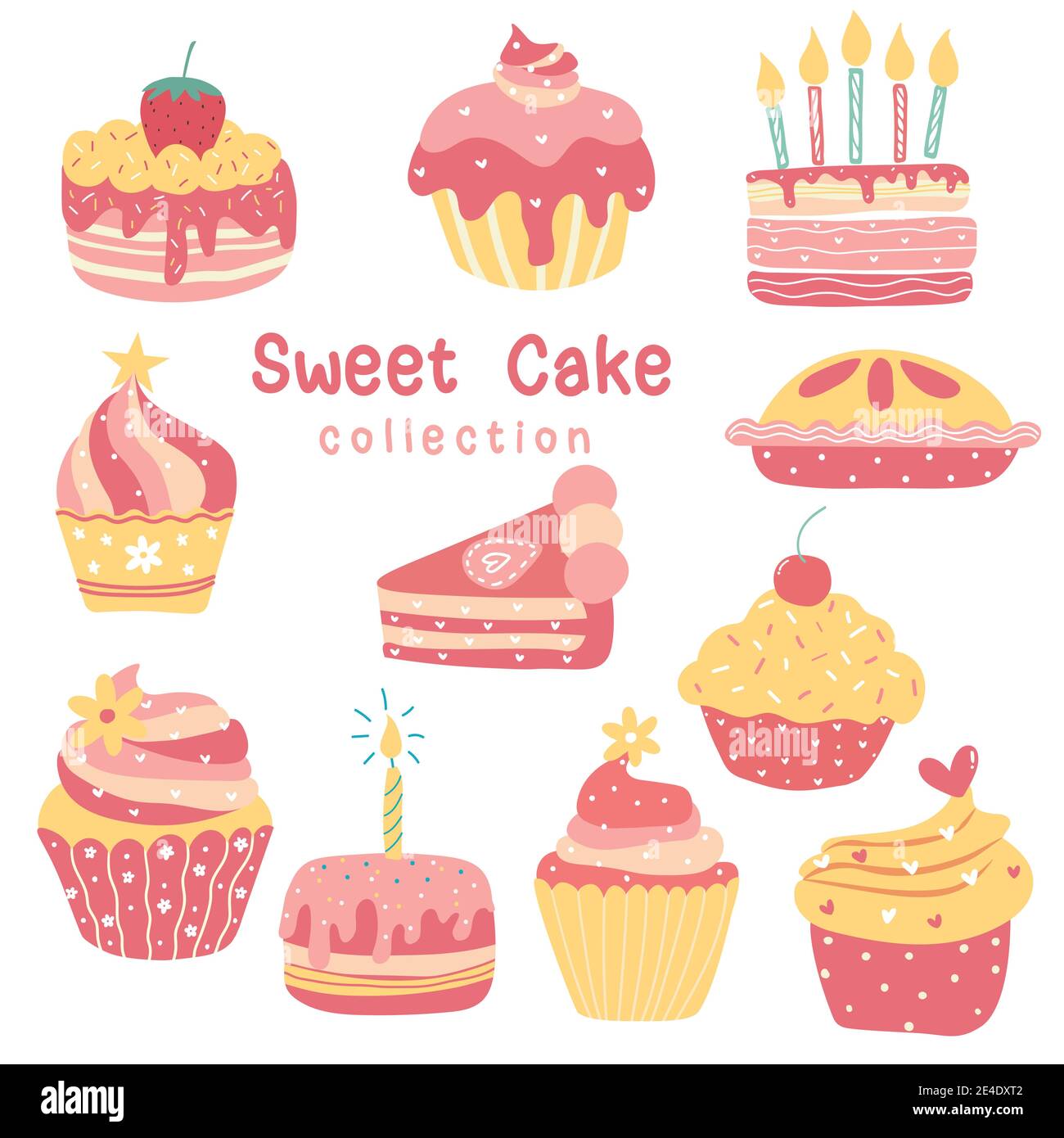 collection de gâteaux d'anniversaire de la saint-valentin muffin de boulangerie sucré, tarte, cupcake, joli dessin animé à vecteur plat Illustration de Vecteur
