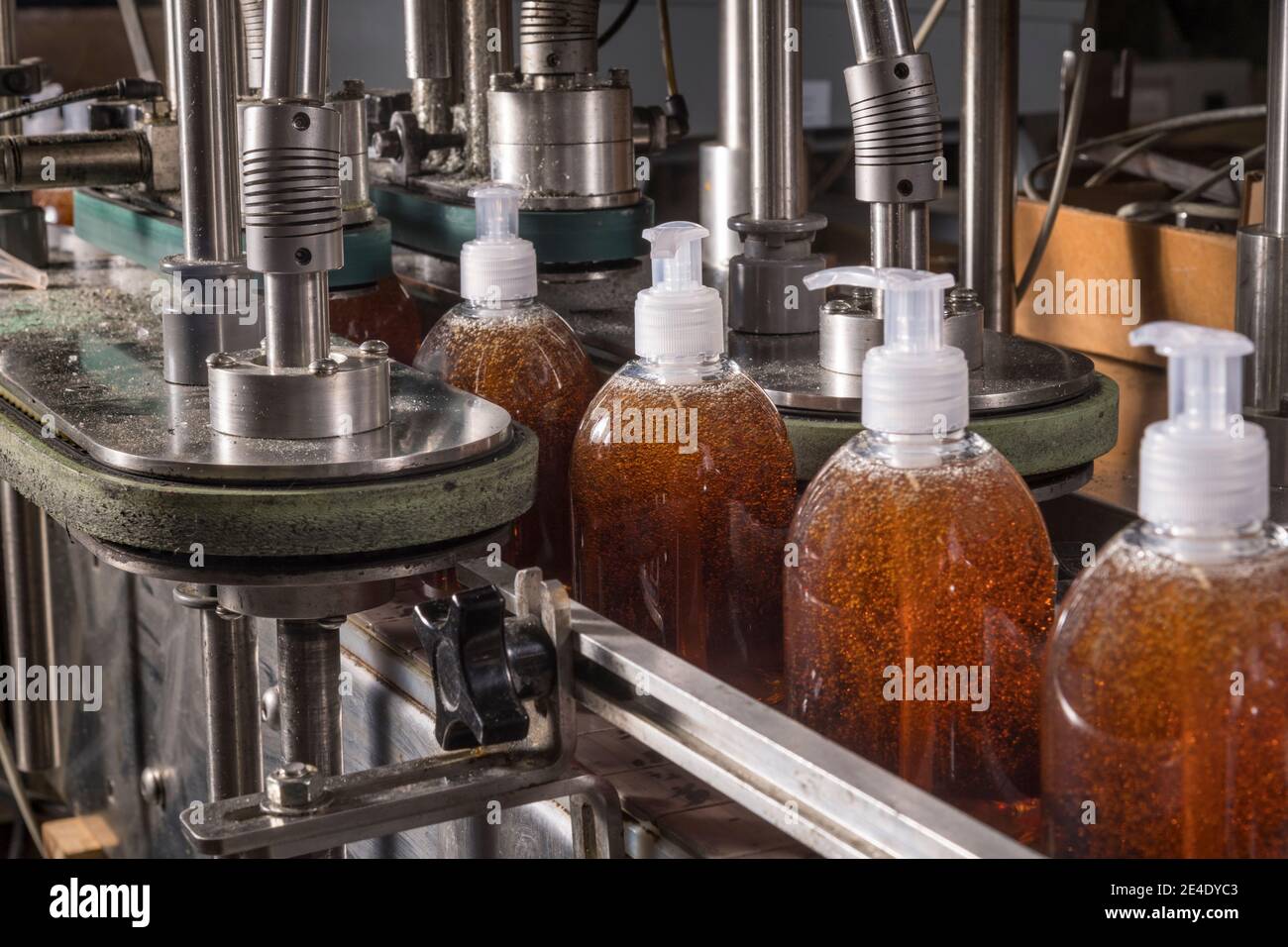 Bouteilles de shampooing remplies et emballées, Philadelphie, États-Unis Banque D'Images