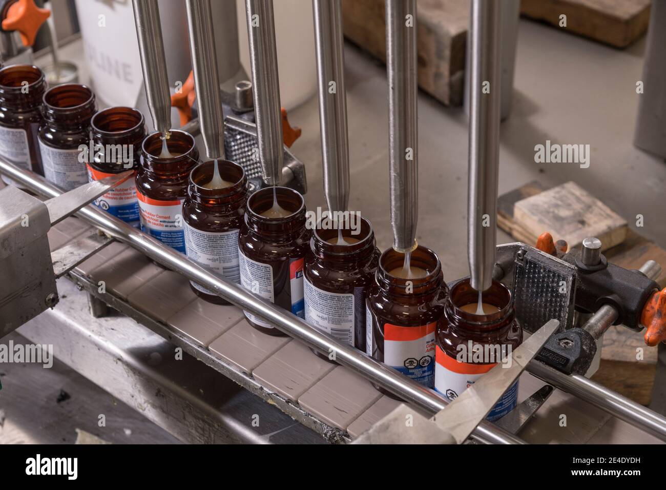 Bouteilles de colle remplies et emballées, Philadelphie, États-Unis Banque D'Images