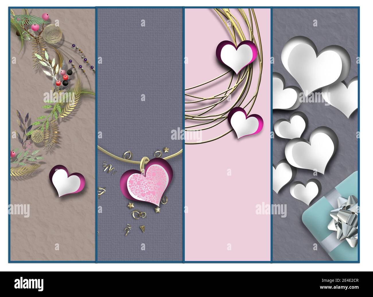 saint-valentin collage, coeurs. Ensemble élégant de cartes avec coeurs. Modèle de Saint-Valentin, bordure, maquette. Place pour le texte. illustration 3d Banque D'Images