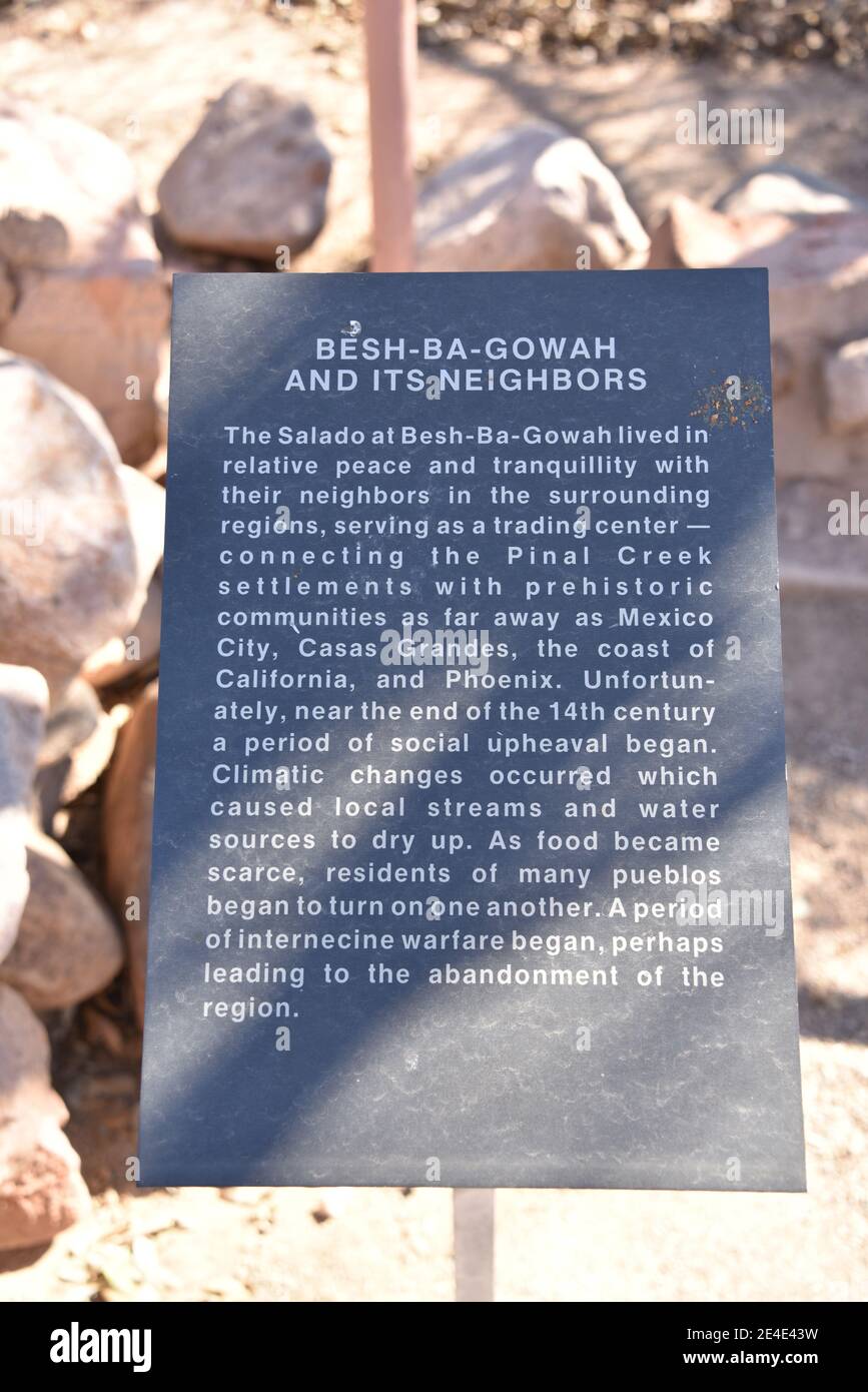 Globe, AZ. ÉTATS-UNIS 1/6/2021. Musée et parc archéologique de Besh Ba Gowah. Reconstruction du pueblo indien original de 200 pièces construit par le Salado Banque D'Images