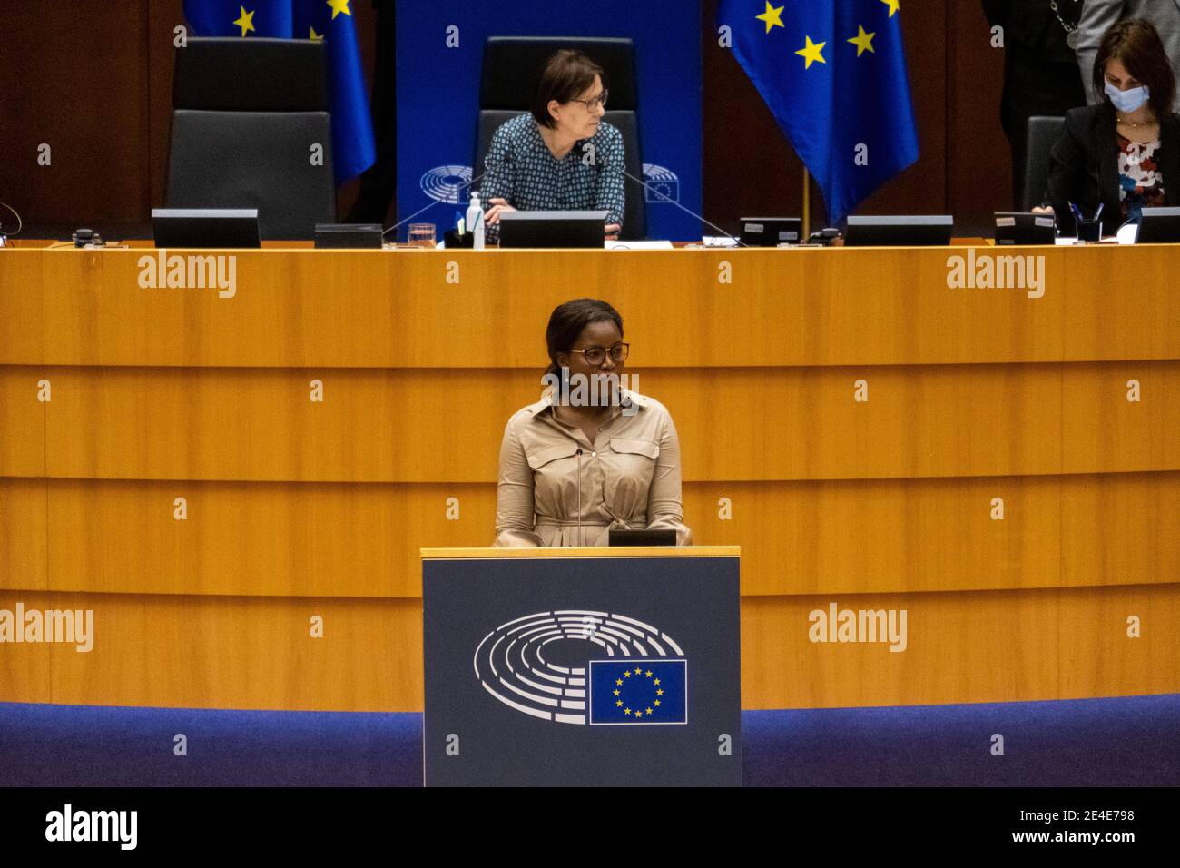 Session plénière de janvier 2021 au Parlement européen. Bruxelles le 21/01/2021. Session plénière de janvier 2021 au Parlement européen. Bruxelles Banque D'Images