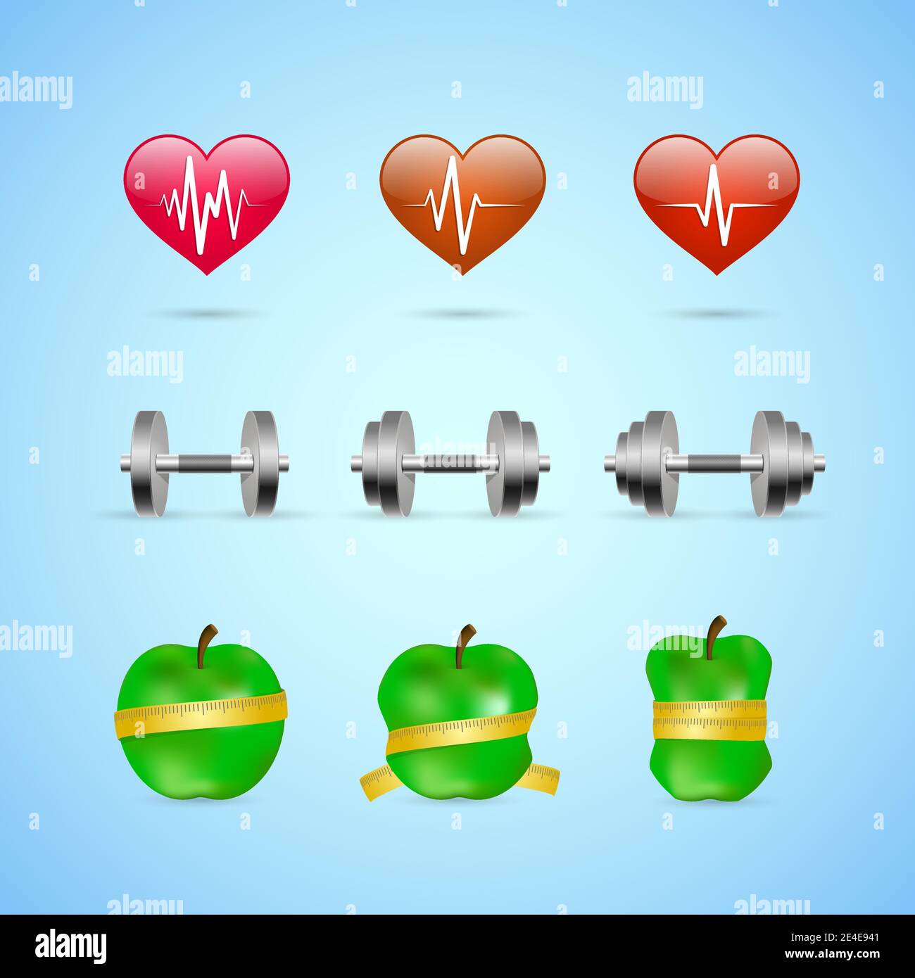 Exercices de fitness cours icons set de force et de fréquence cardiaque isolé minceur vector illustration Illustration de Vecteur