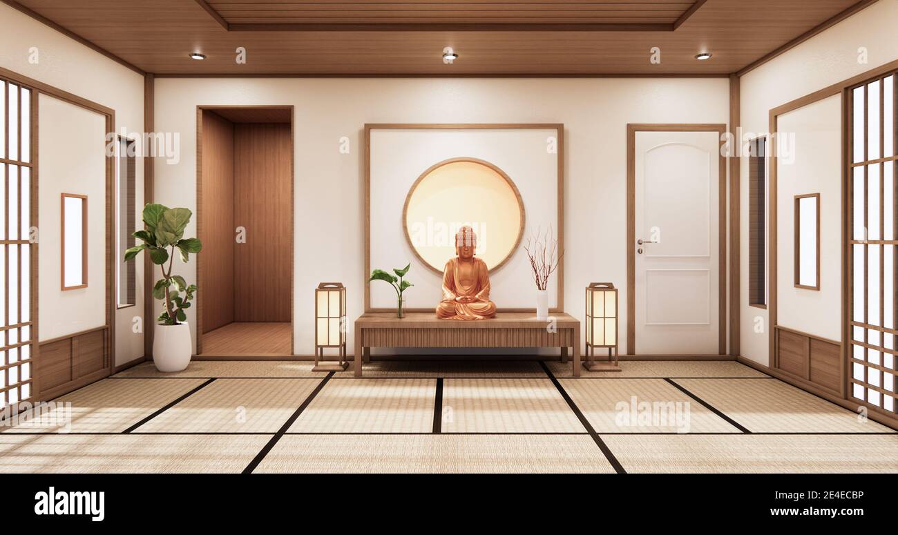 Chambre Nihon design intérieur et armoire étagère mur sur tatami sol chambre  de style japonais. Rendu 3D Photo Stock - Alamy