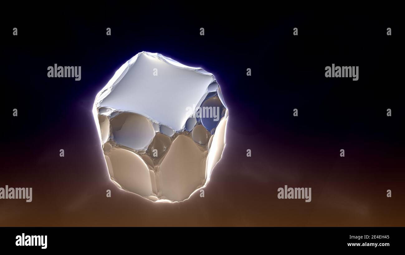Cube, construit à partir de fractales, vole à travers l'univers sombre. Graphique fractal 3d, qui fait partie d'un énorme fractal, calculé avec le programme Mandelbulbe 3D Banque D'Images